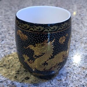 Golden Dragon Design Black Porcelain Teacup Golden Clouds and Red Sun